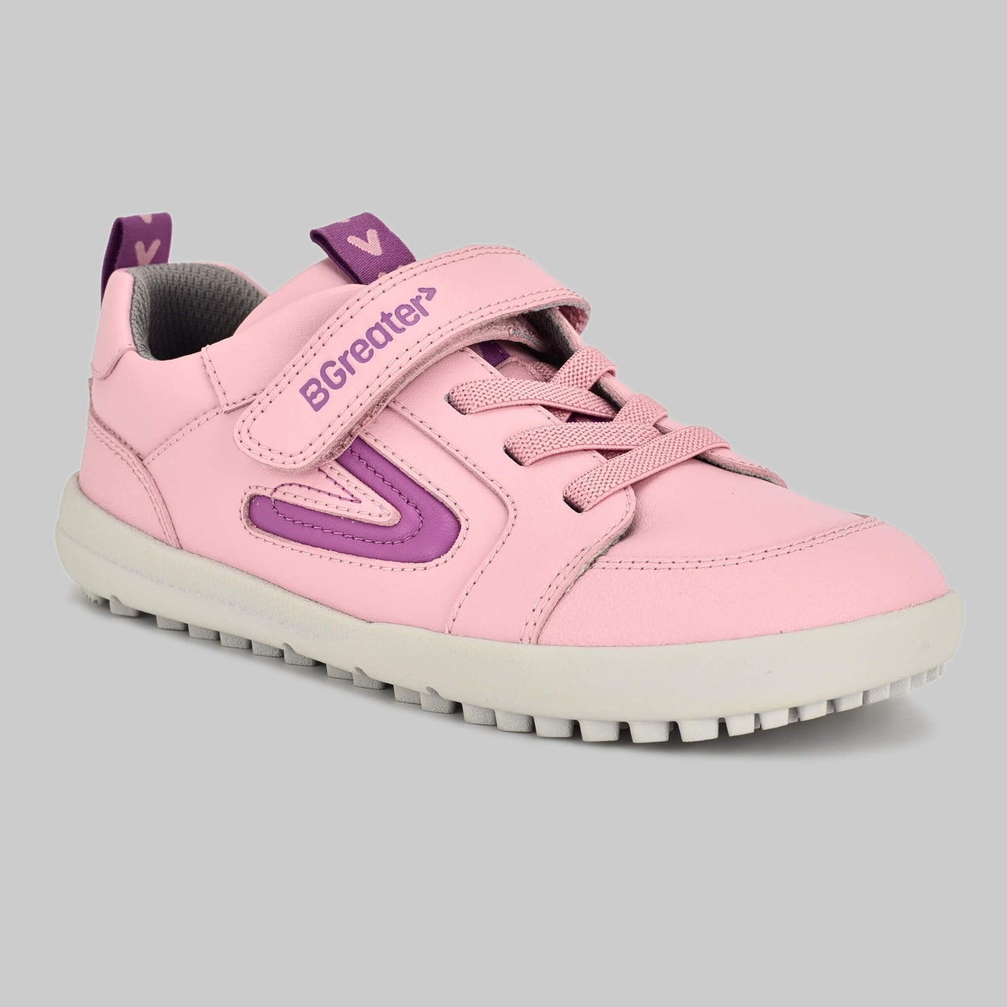 Kids All Leather Trainer in Pink - Front