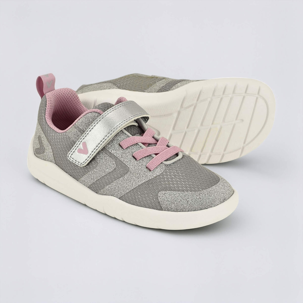 Silver Pink barefoot kids trainer - pair with sole