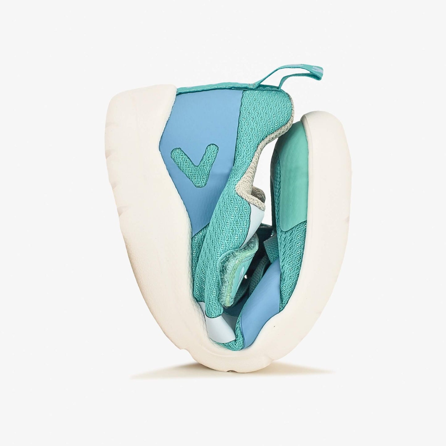 Teal barefoot kids trainer - flexed