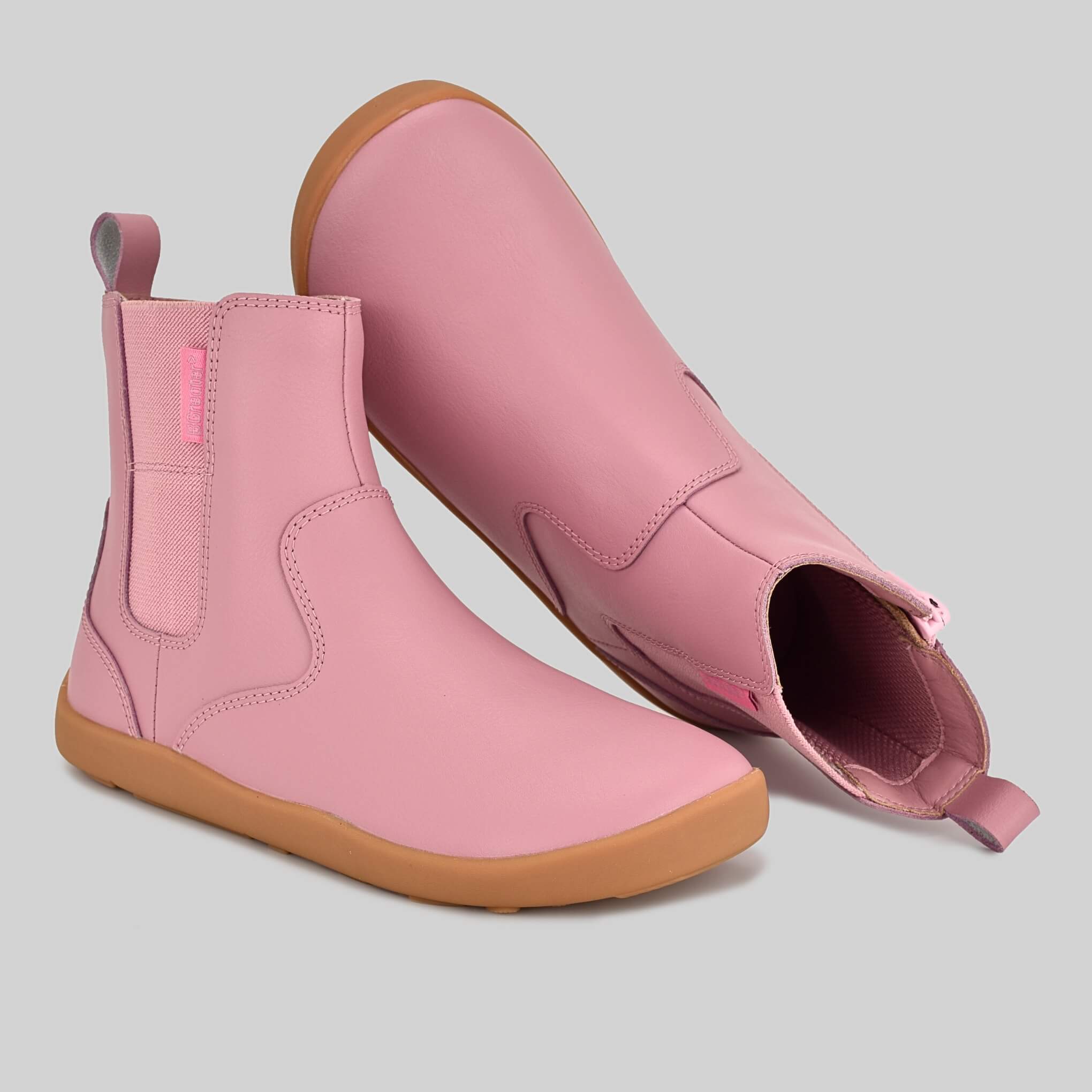 Francis Pink Chelsea Barefoot Boots Pair Top and Side Angles