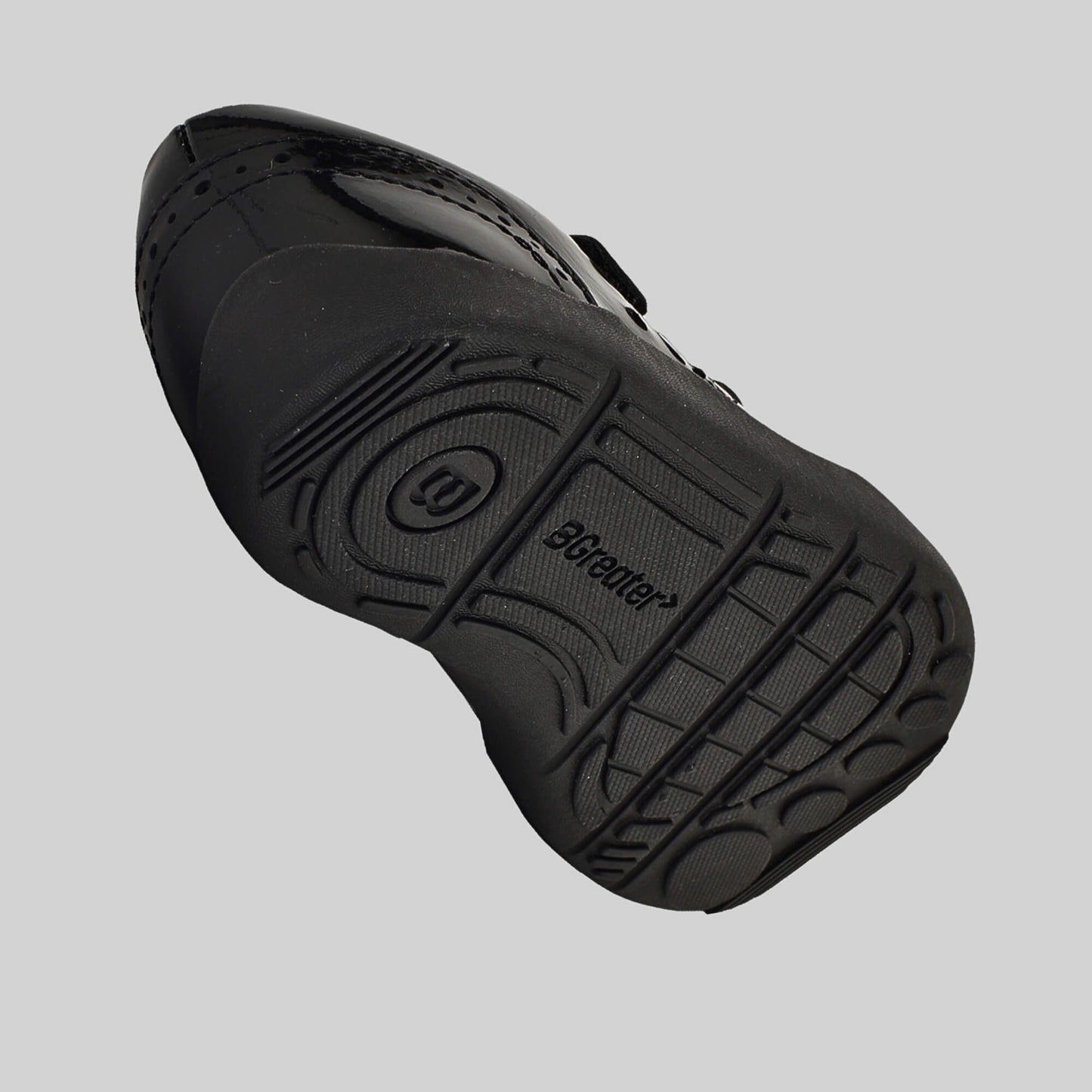 Patent black barefoot girls school shoe - floating