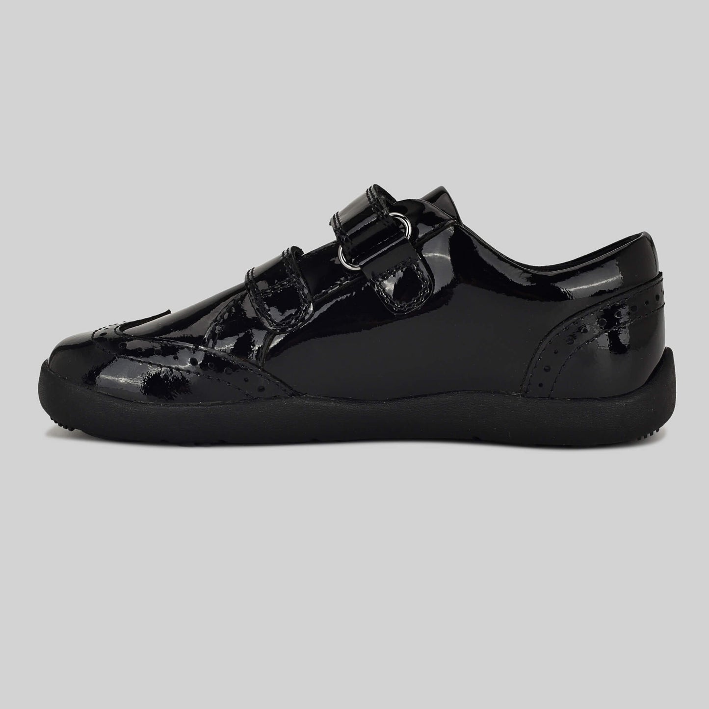 Patent black barefoot girls school shoe - inside