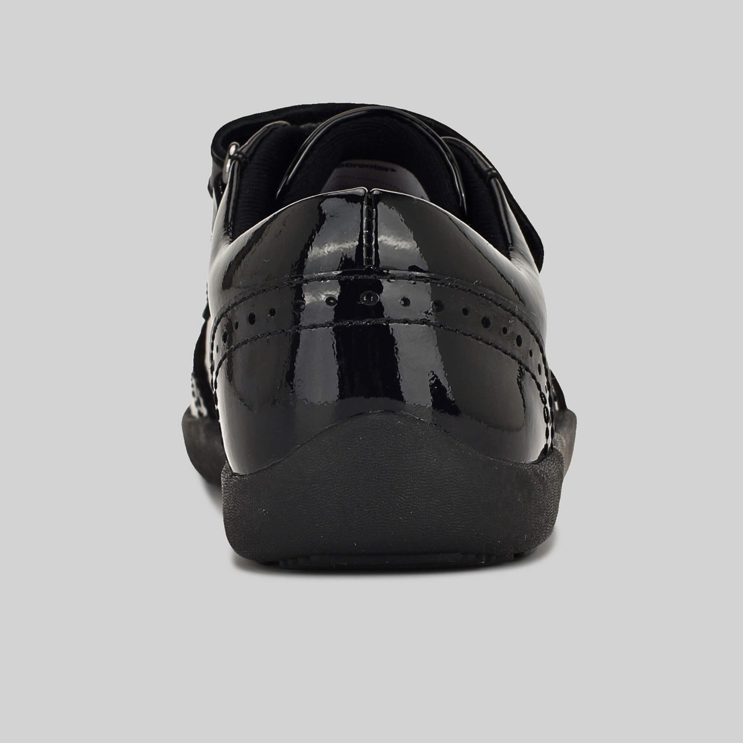 Patent black barefoot girls school shoe - inside facing away