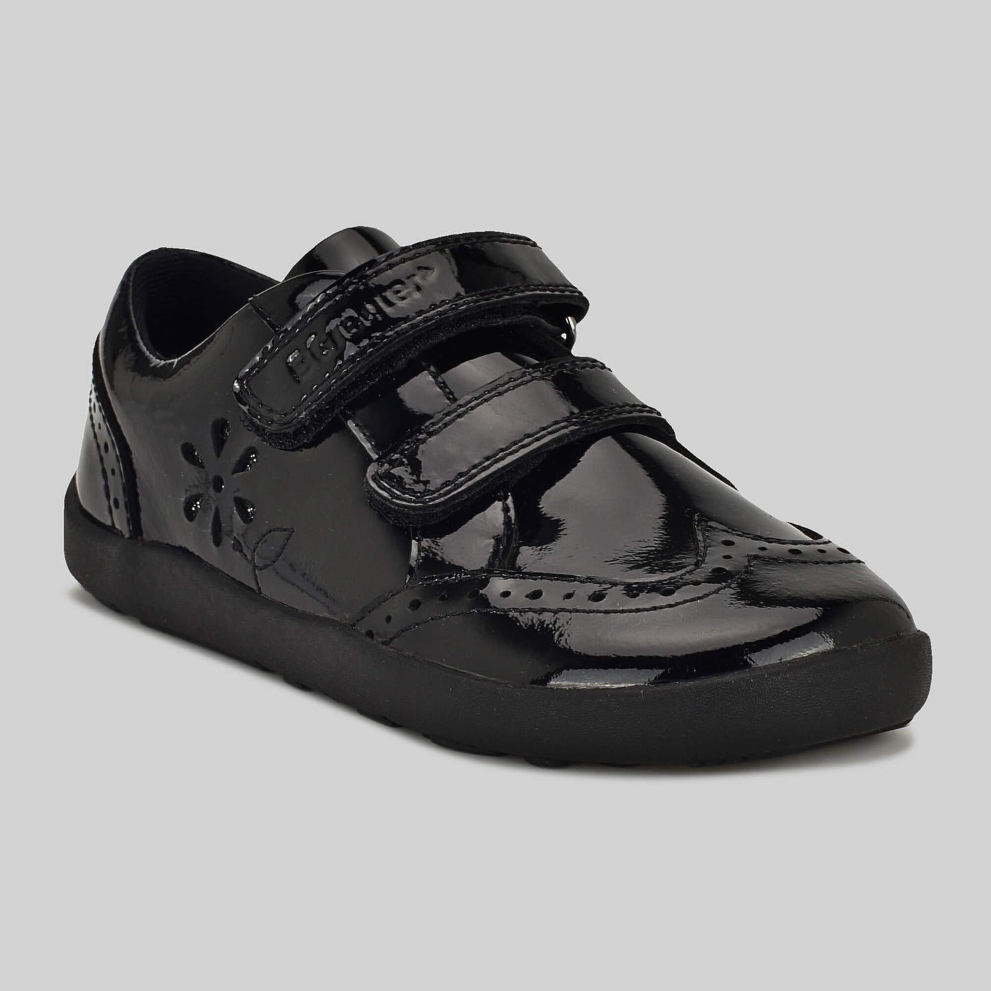 Patent black barefoot girls school shoe - main feature photo