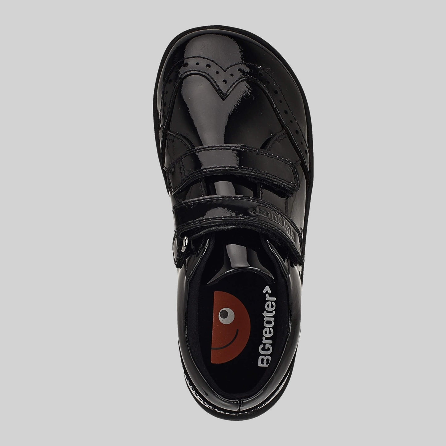 Patent black barefoot girls school shoe - top