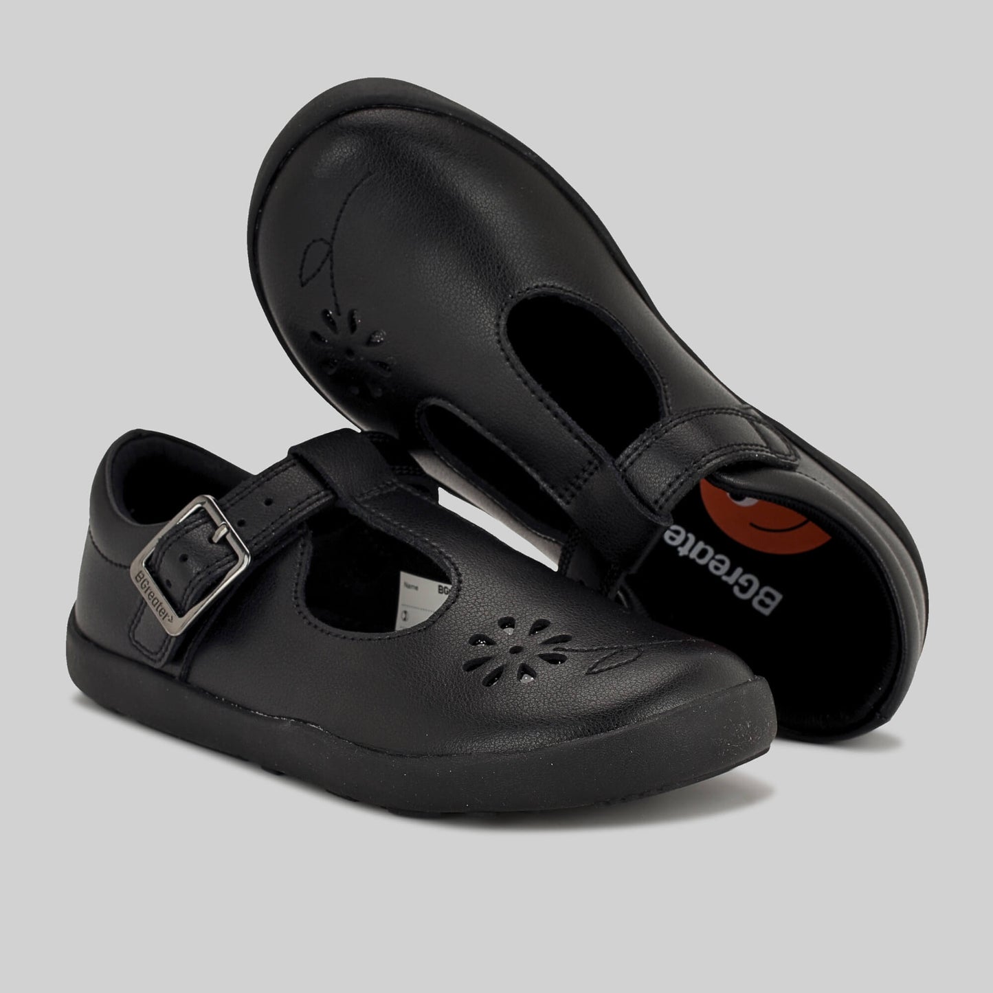 Matte black barefoot girls school shoe - top side - benefits