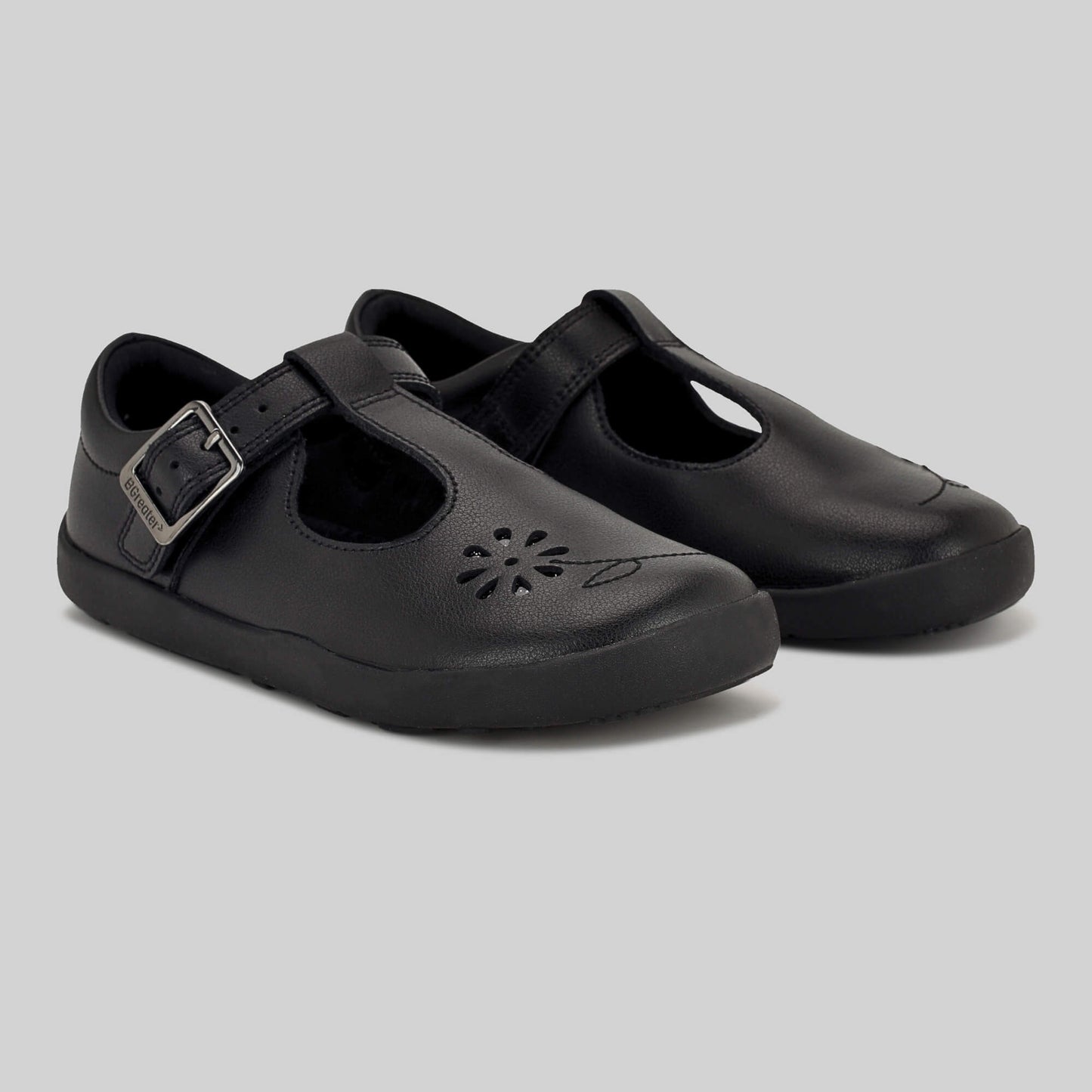 Matte black barefoot girls school shoe - left and right - main feature photo