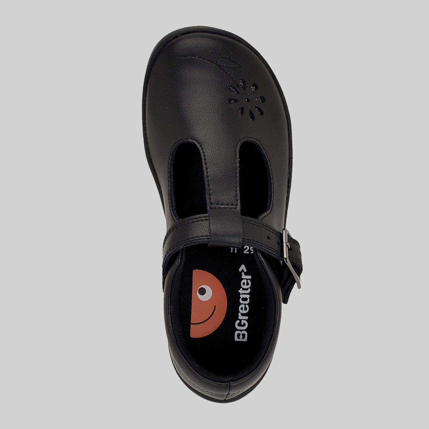 Matte black barefoot girls school shoe - top