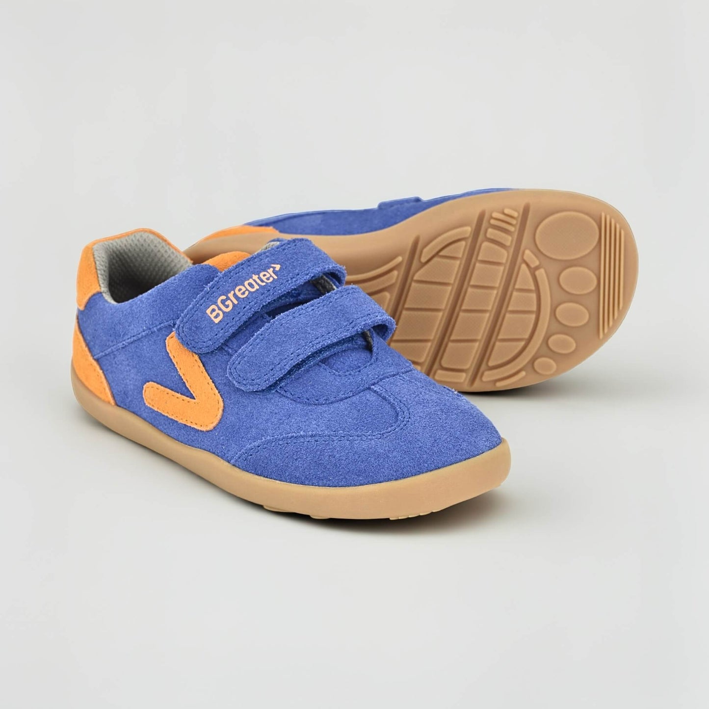 Kids Suede Velcro Trainer Blue - pair with sole
