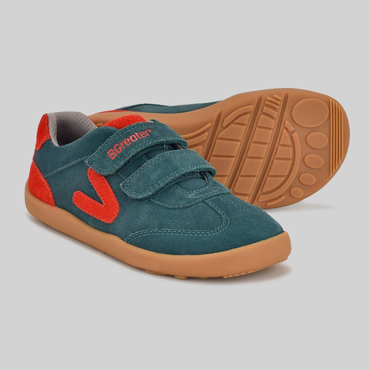 Kids Suede Velcro Trainer Green - Pair showing sole