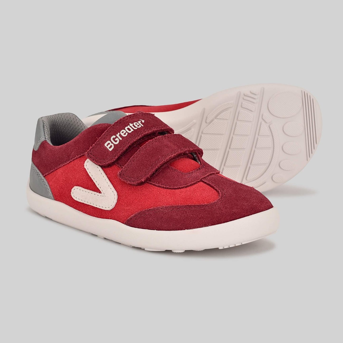 Kids Suede Velcro Trainer Red - Pair showing sole