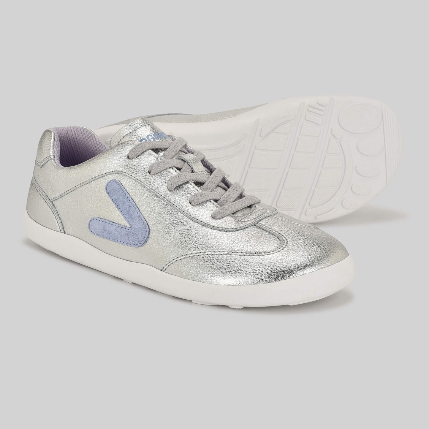 Kids Metallic Silver Trainer - Pair Sole Showing