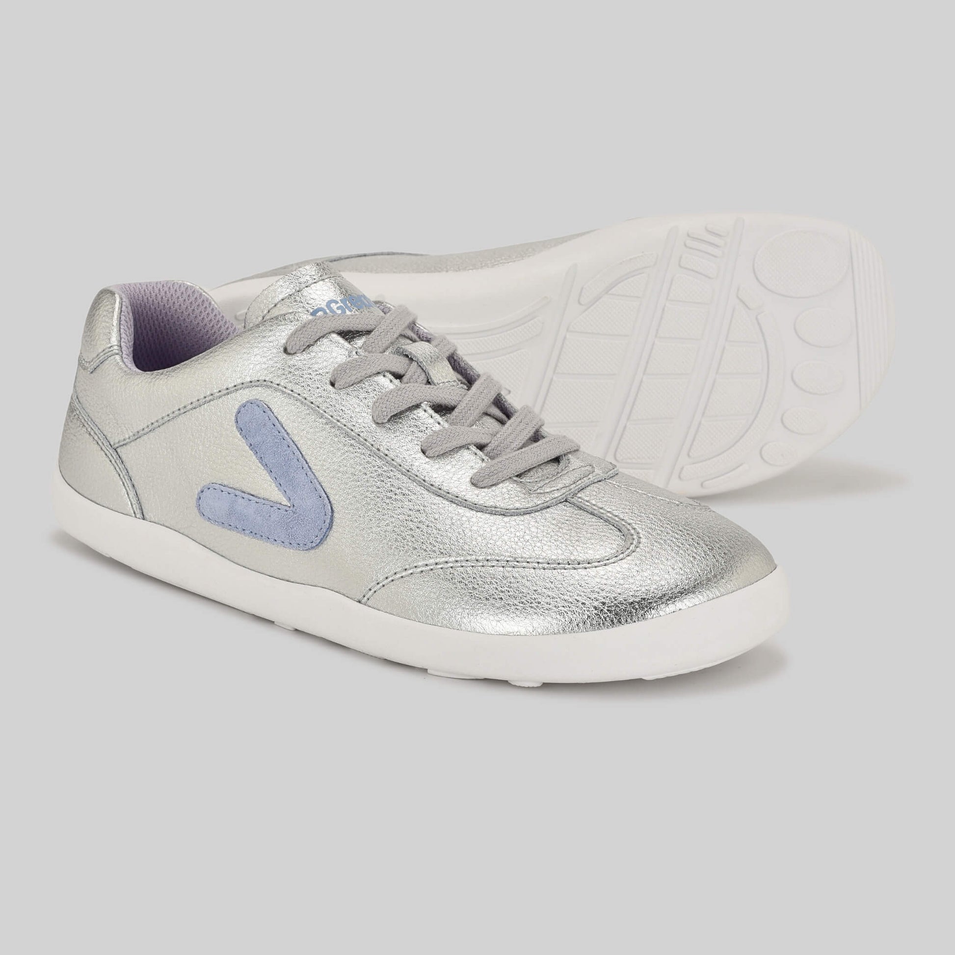 Kids Metallic Silver Trainer - Pair Sole Showing