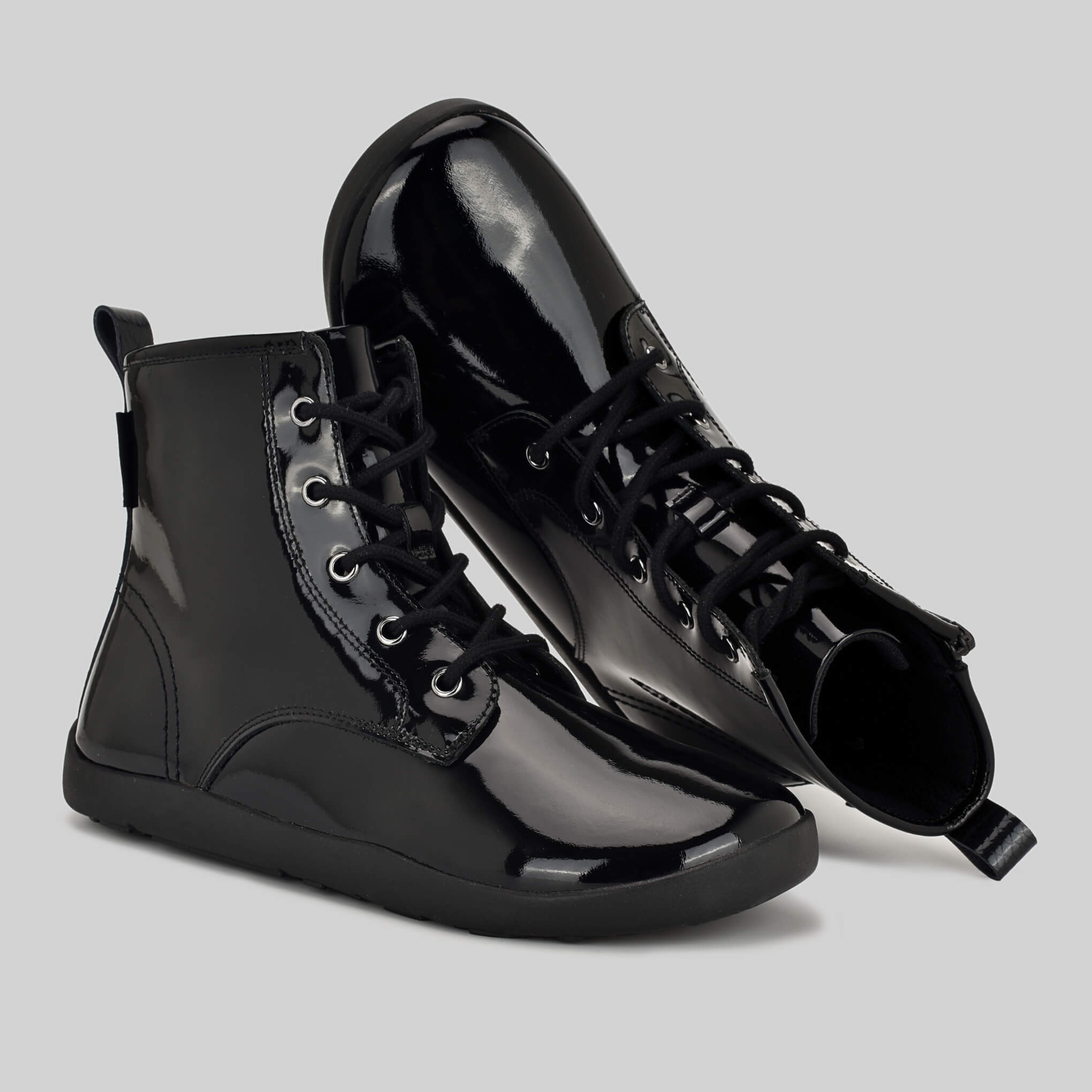 Girls black barefoot boots Pair Top and Side Angles