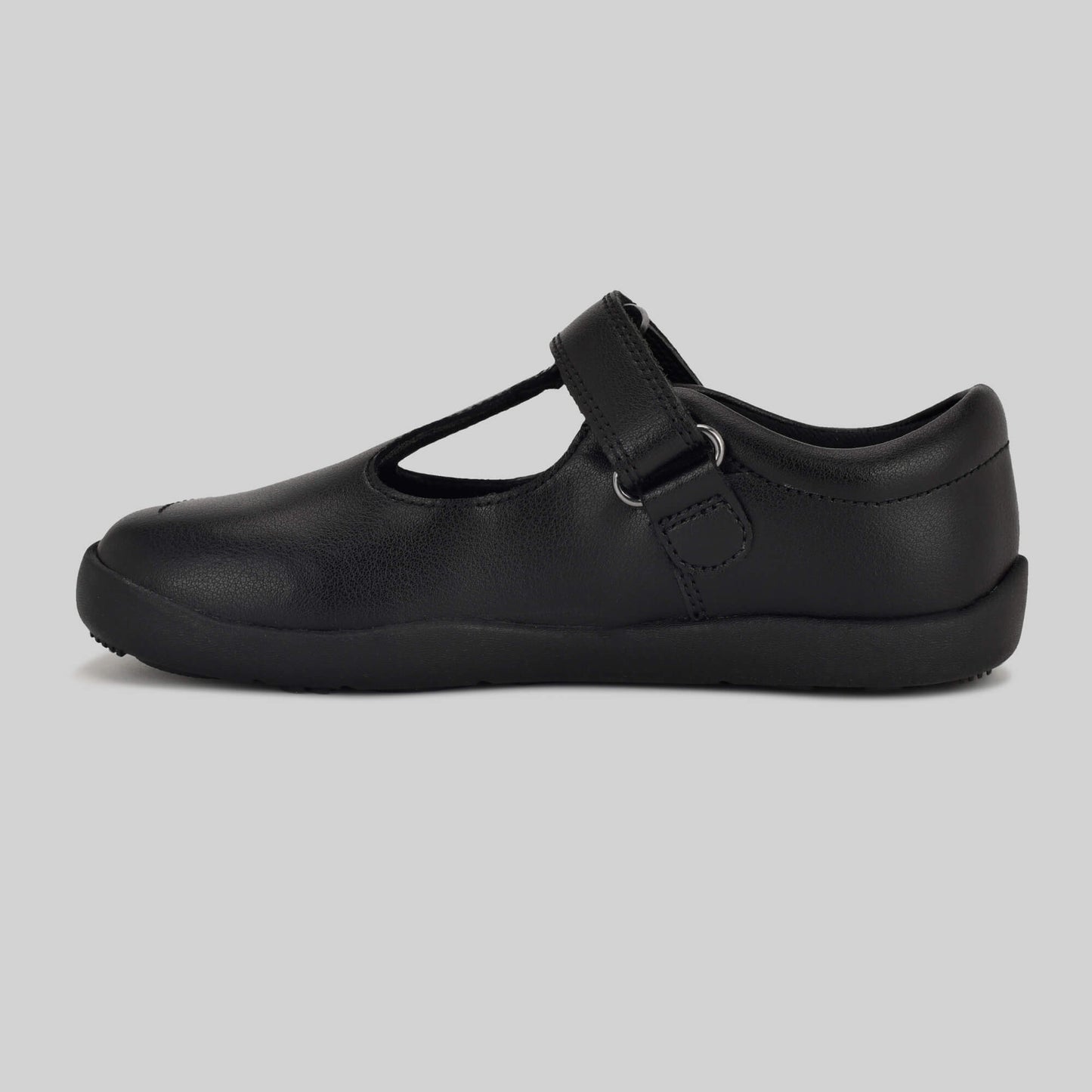 Matte black barefoot girls school shoe - inside