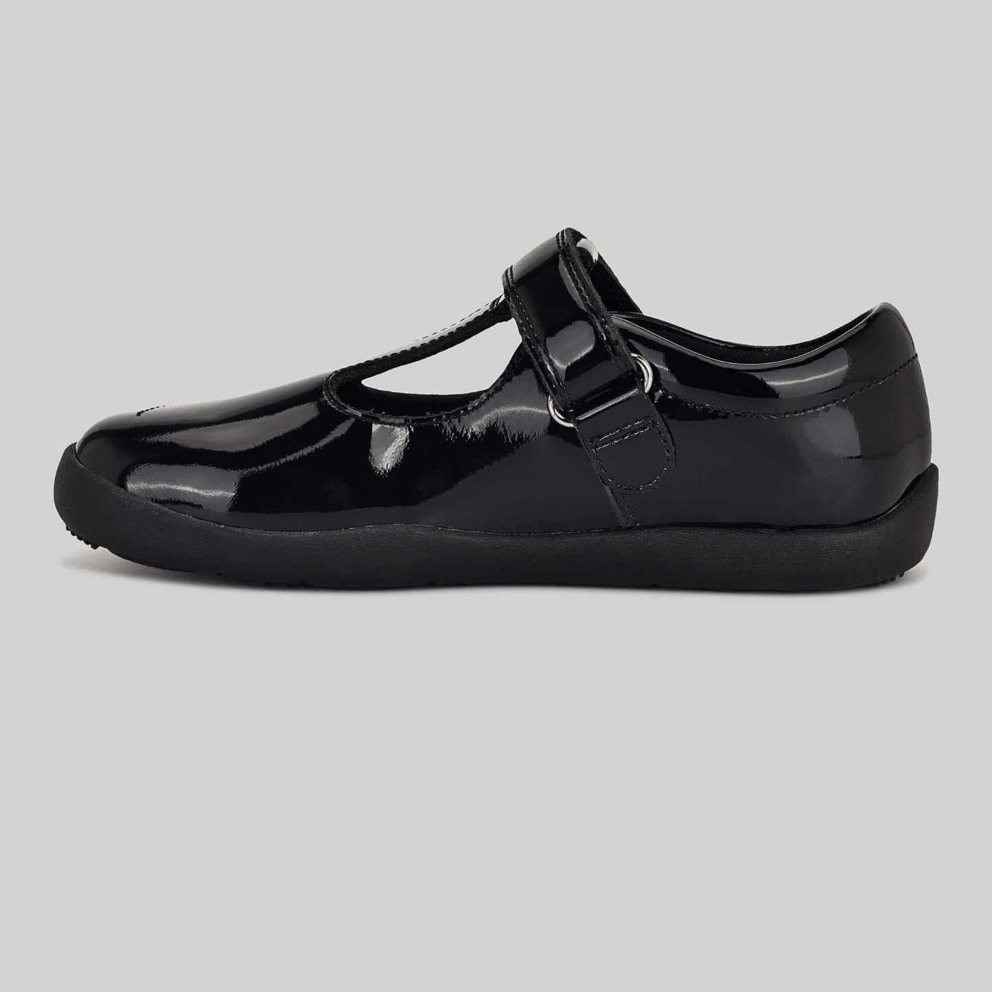 Patent black barefoot girls school shoe - inside