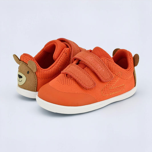 Orange barefoot toddler trainer - pair facing