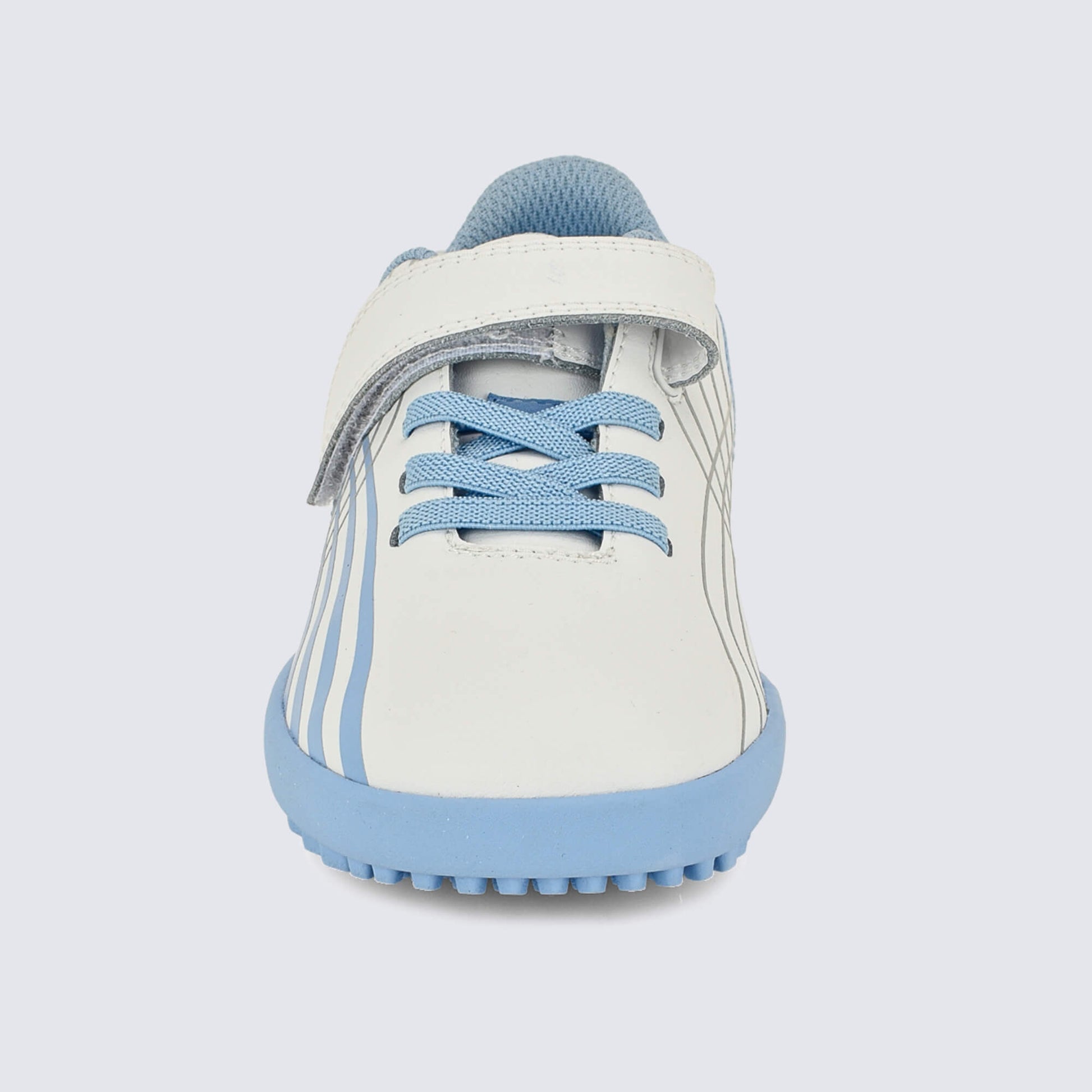 Kids Astro Turf Trainer in White Blue - front
