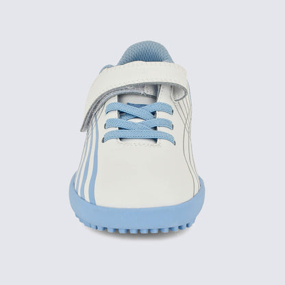 Kids Astro Turf Trainer in White Blue - front