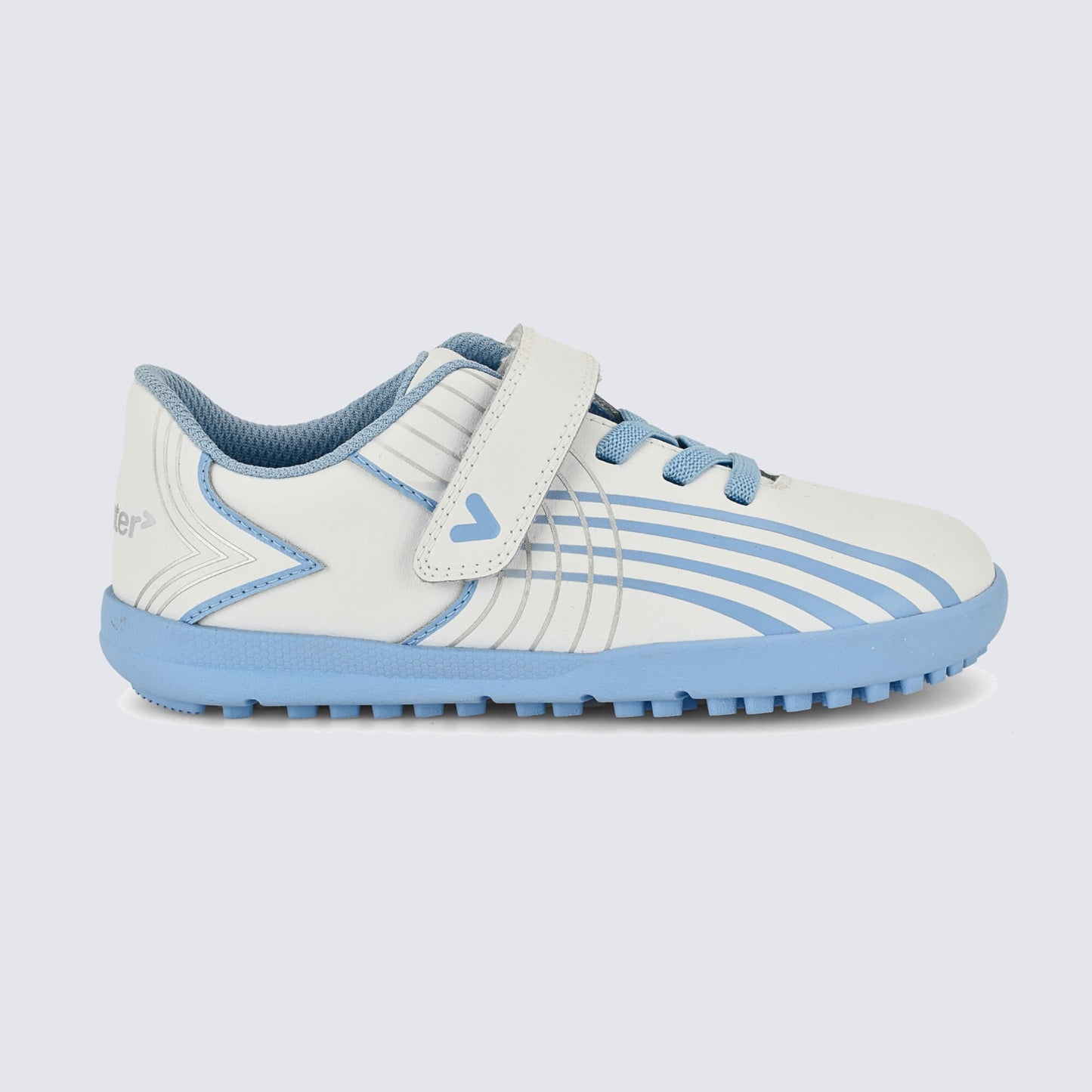 Kids Astro Turf Trainer in White Blue - outside