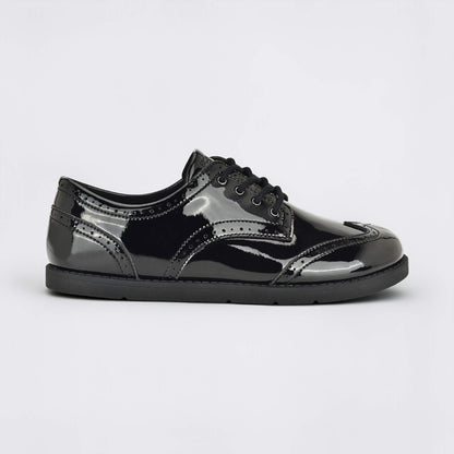 Girls Patent Black Barefoot School Shoe - outside