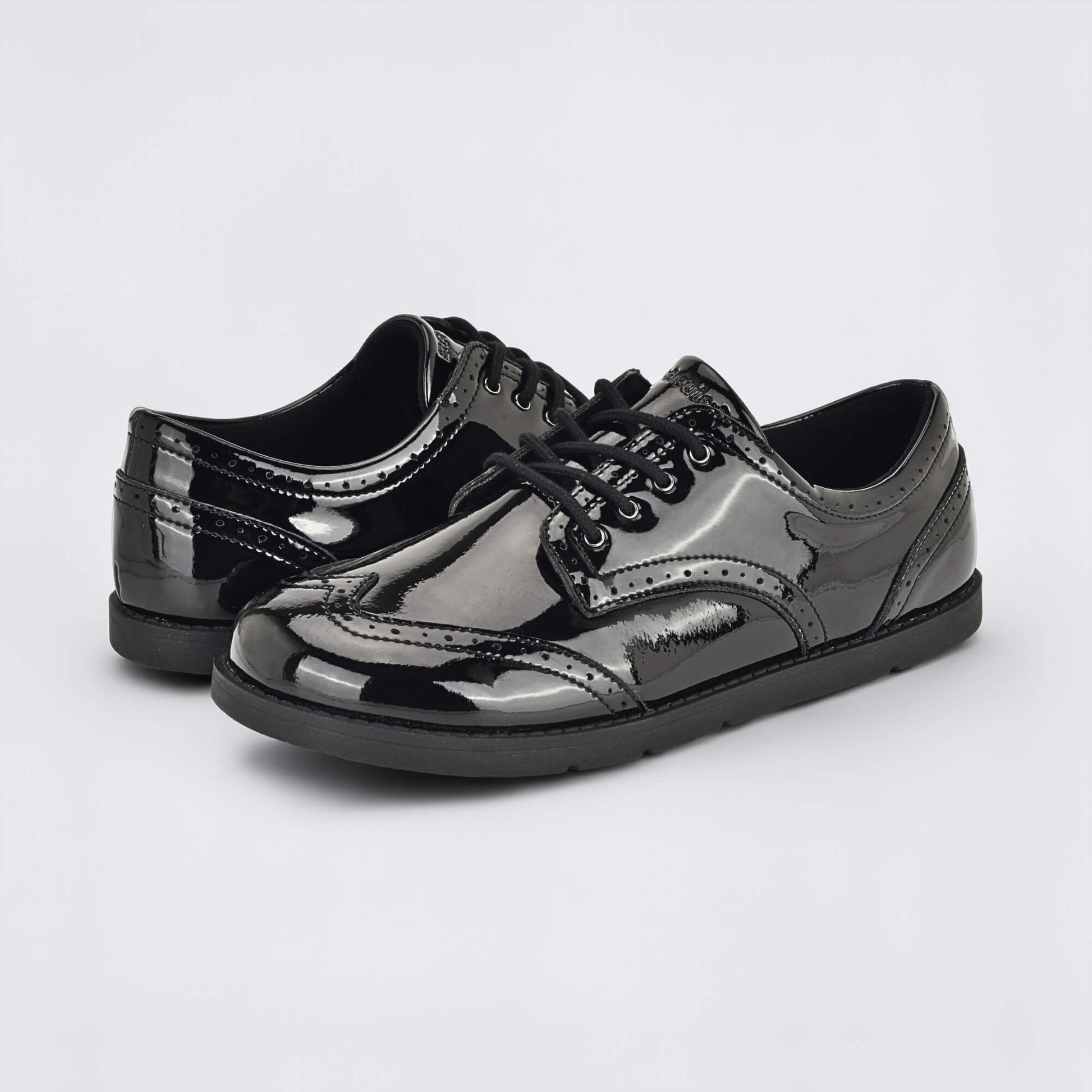 Girls Patent Black Barefoot School Shoe - pair facing
