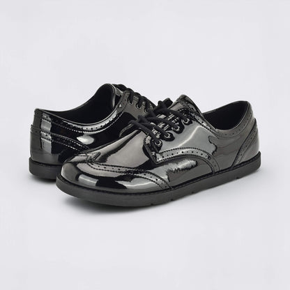 Girls Patent Black Barefoot School Shoe - pair facing