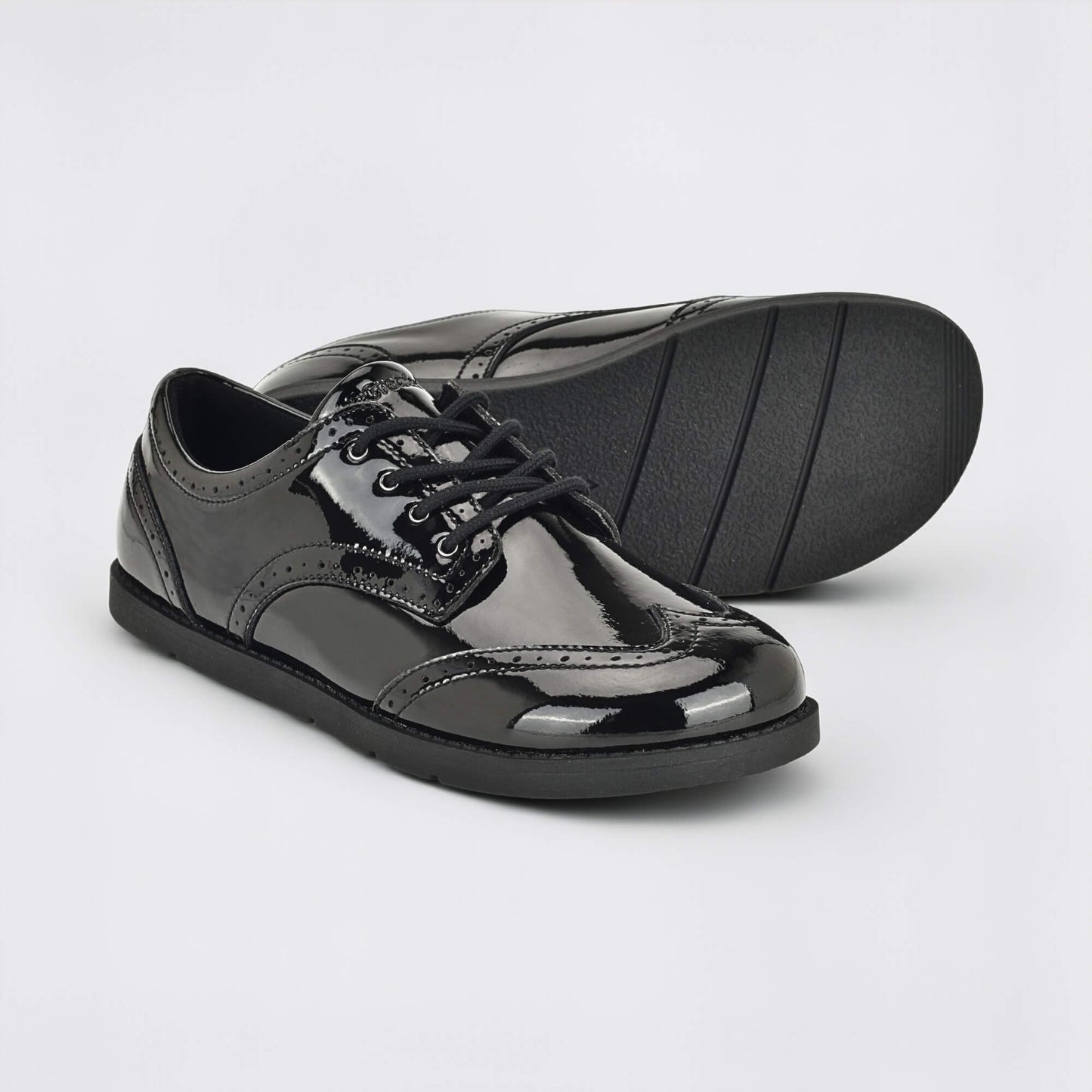 Girls Patent Black Barefoot School Shoe - pair with sole