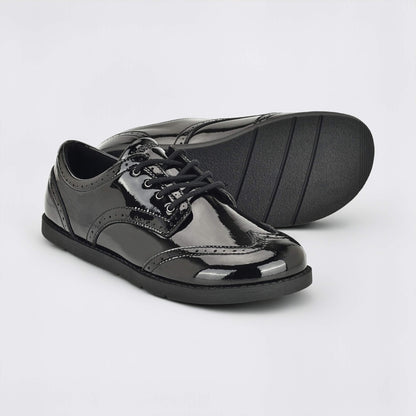 Girls Patent Black Barefoot School Shoe - pair with sole
