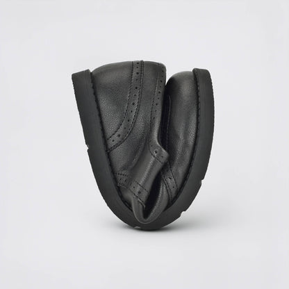 Girls Black Barefoot School Shoe - flexed