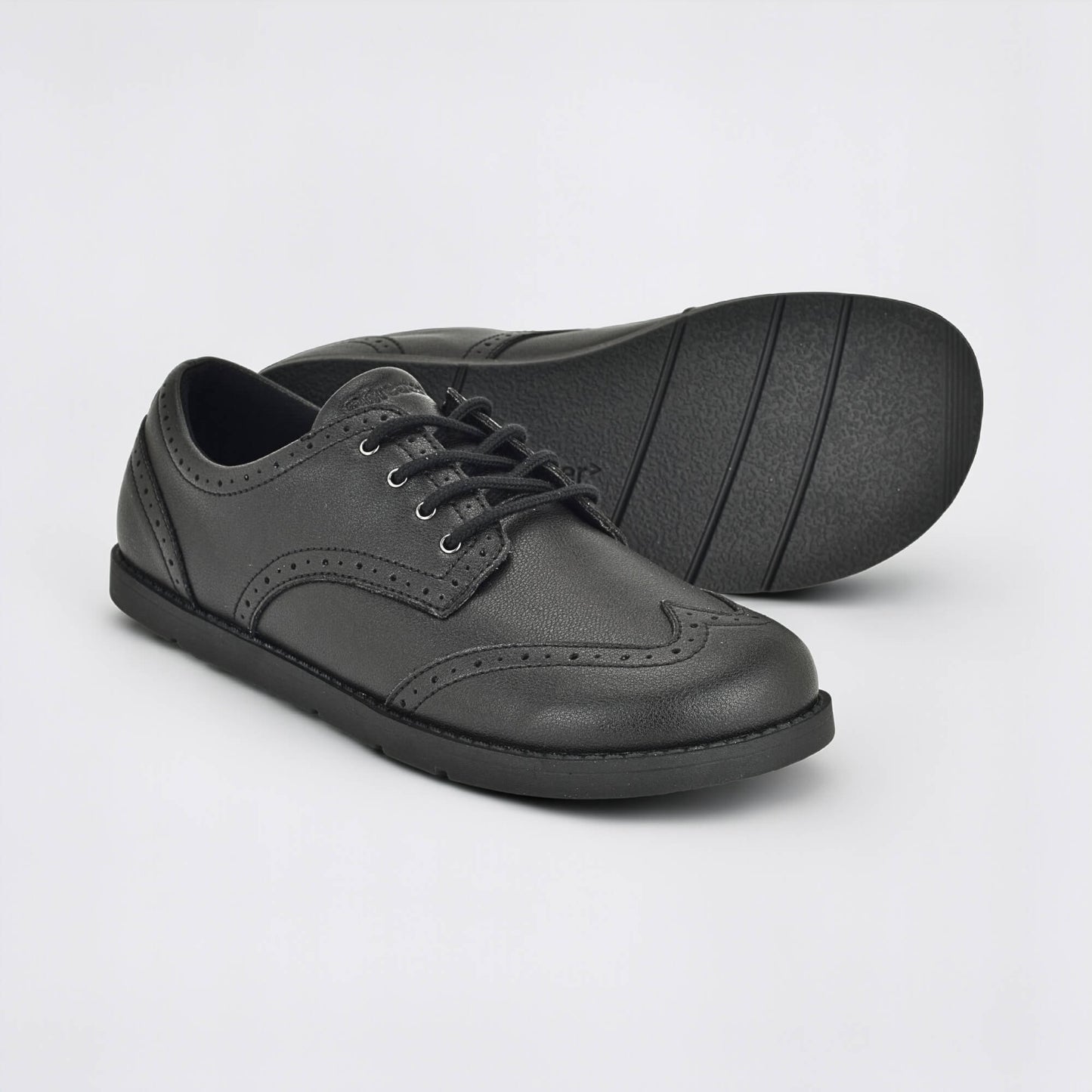Girls Black Barefoot School Shoe - pair with sole