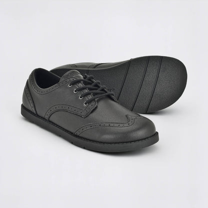 Girls Black Barefoot School Shoe - pair with sole