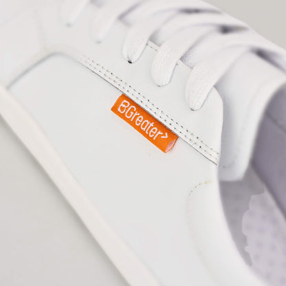 Girls & Boys White Edgley Trainer | Kids Barefoot Shoes | label close up