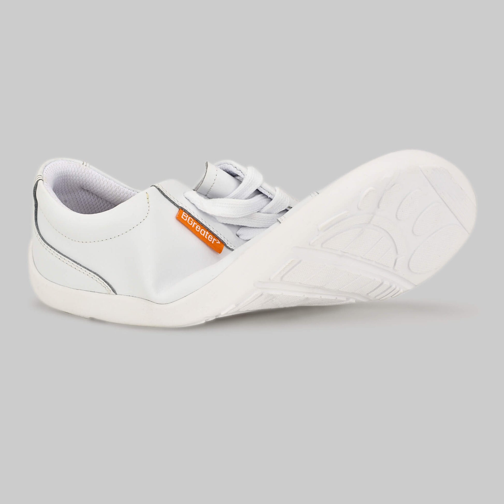 Girls & Boys White Edgley Trainer | Kids Barefoot Shoes | side sole