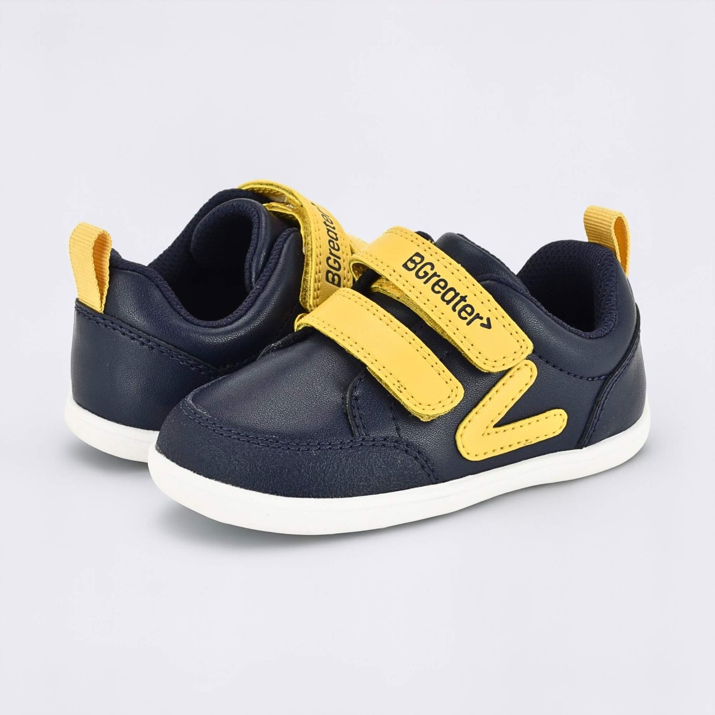 Navy Ochre barefoot toddler trainer - pair facing