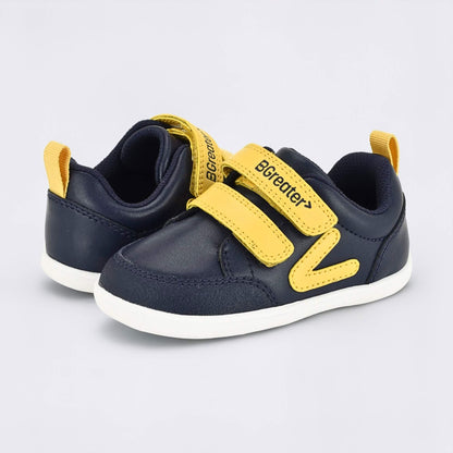 Navy Ochre barefoot toddler trainer - pair facing