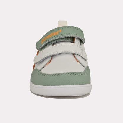 Olive white barefoot toddler trainer - front