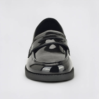 Girls Patent Black Barefoot School Shoe - front