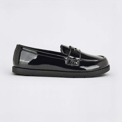 Girls Patent Black Barefoot School Shoe - outside