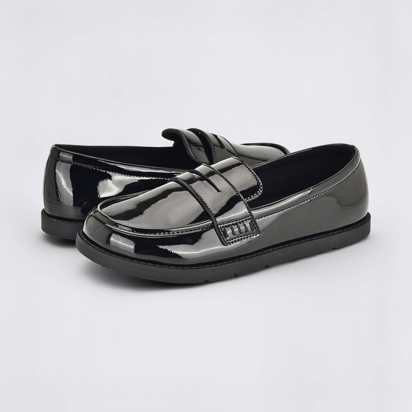 Girls Patent Black Barefoot School Shoe - pair facing