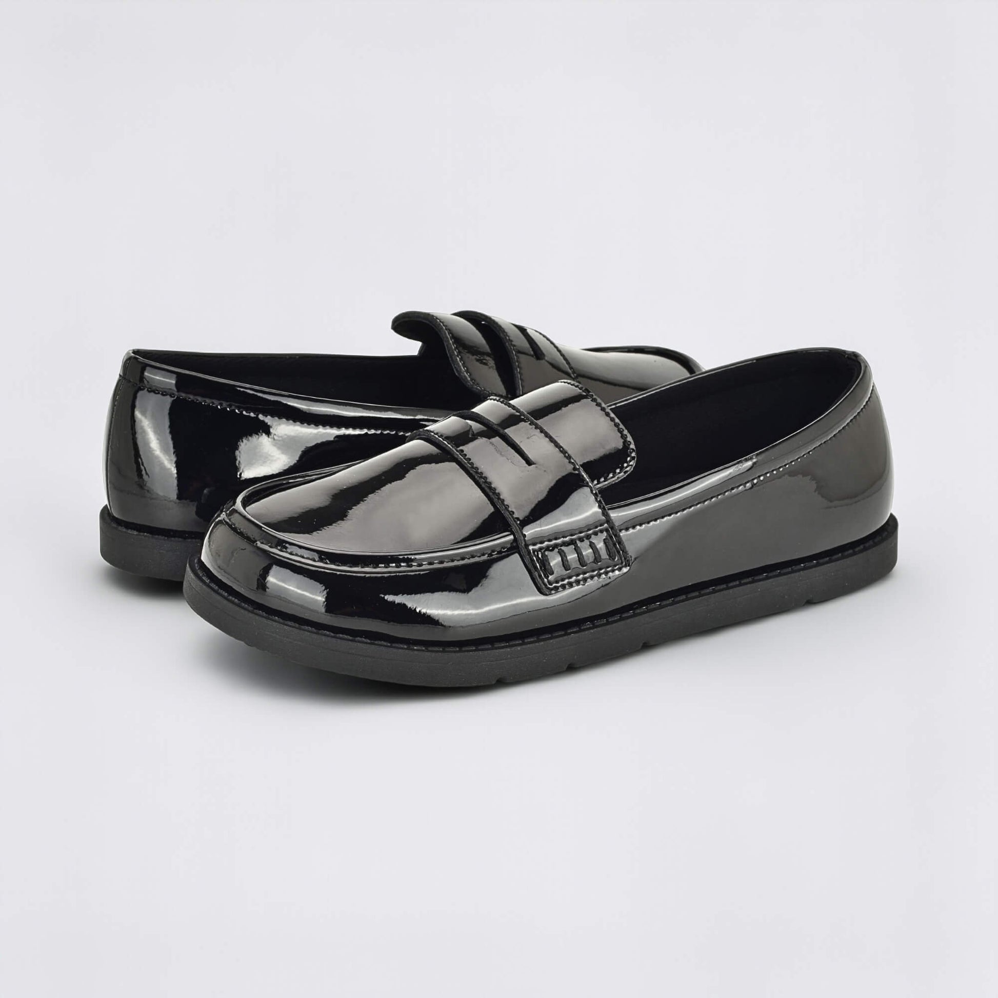 Girls Patent Black Barefoot School Shoe - pair facing
