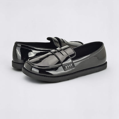 Girls Patent Black Barefoot School Shoe - pair facing