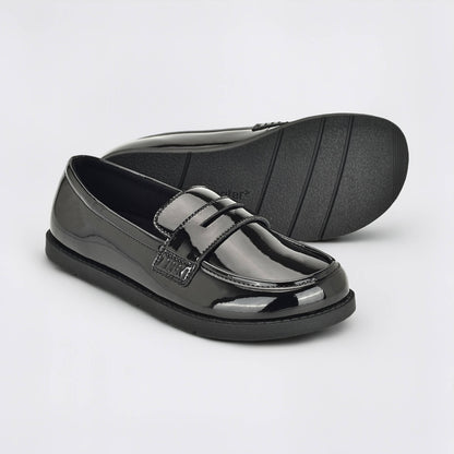 Girls Patent Black Barefoot School Shoe - pair with sole