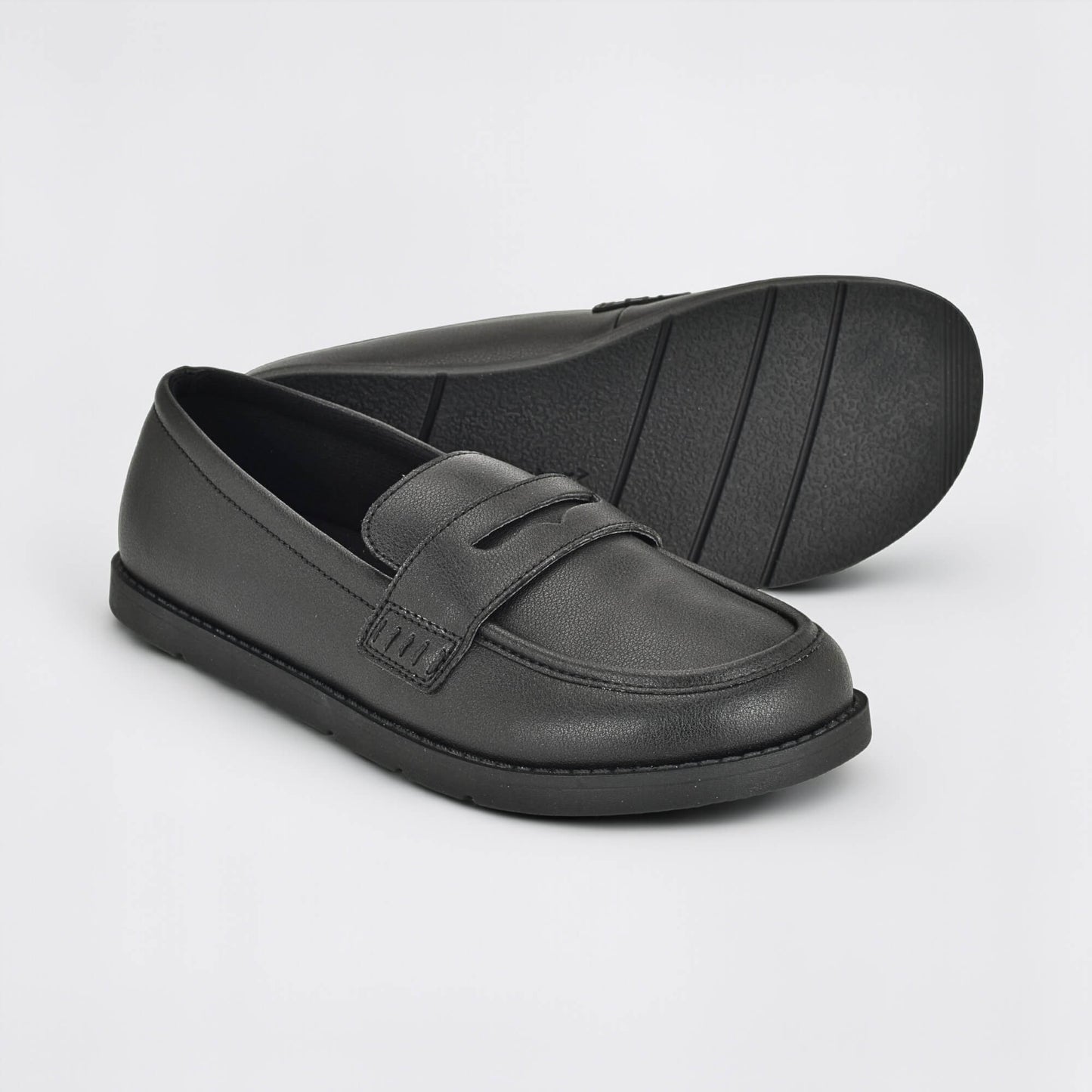 Girls Black Barefoot School Shoe - pair with sole