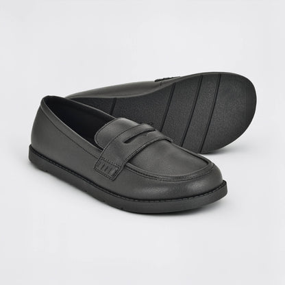 Girls Black Barefoot School Shoe - pair with sole