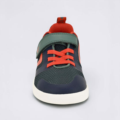 Green Navy barefoot kids trainer - front