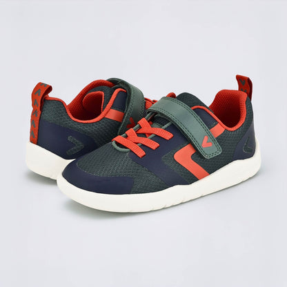 Green Navy barefoot kids trainer - pair facing