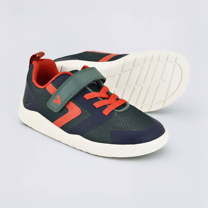 Green Navy barefoot kids trainer - pair with sole