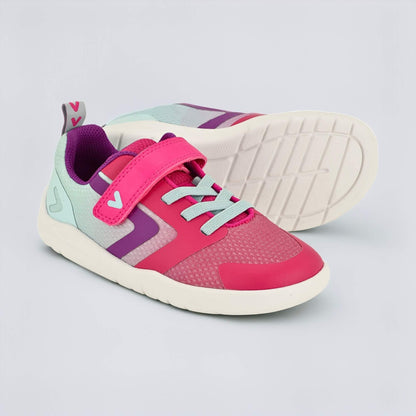 Pink Teal barefoot kids trainer - pair with sole