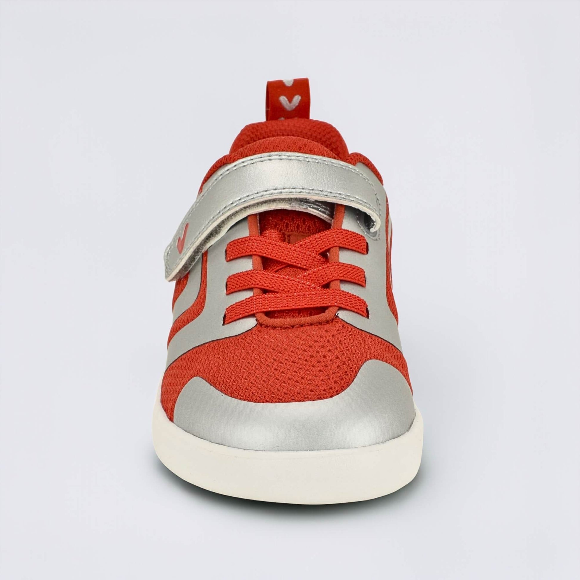 Red Silver barefoot kids trainer - front